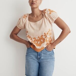 Madewell Embroidered Lace-Up Back Top size small marzipan